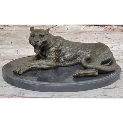 Signed Milo Jaguar Cheetah Wildlife Animal Marble Base Hand Made Bronze Statue
