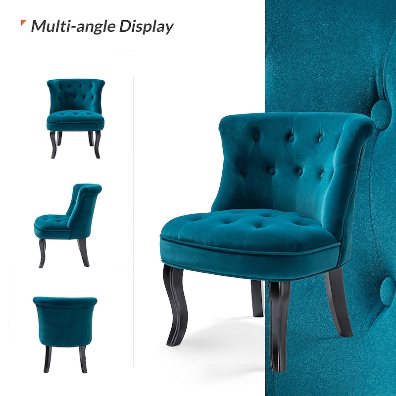 Paolino 25.1" Wide Traditional Velvet Button-tufted Back Stools with Wood Legs by HULALA HOME