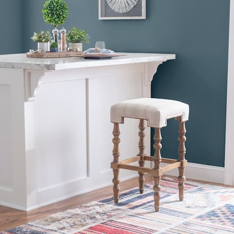 Sherry Natural Rustic Farmhouse Backless Striped Bar Stool