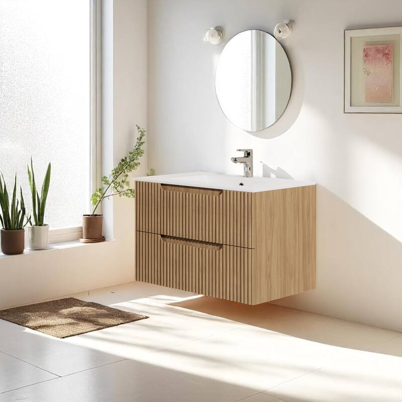 30" Wall-Mounted Bathroom Vanity Cabinet with 2 Soft-Close Drawers,Floating Design - Sink, Faucet & Drain Not Included