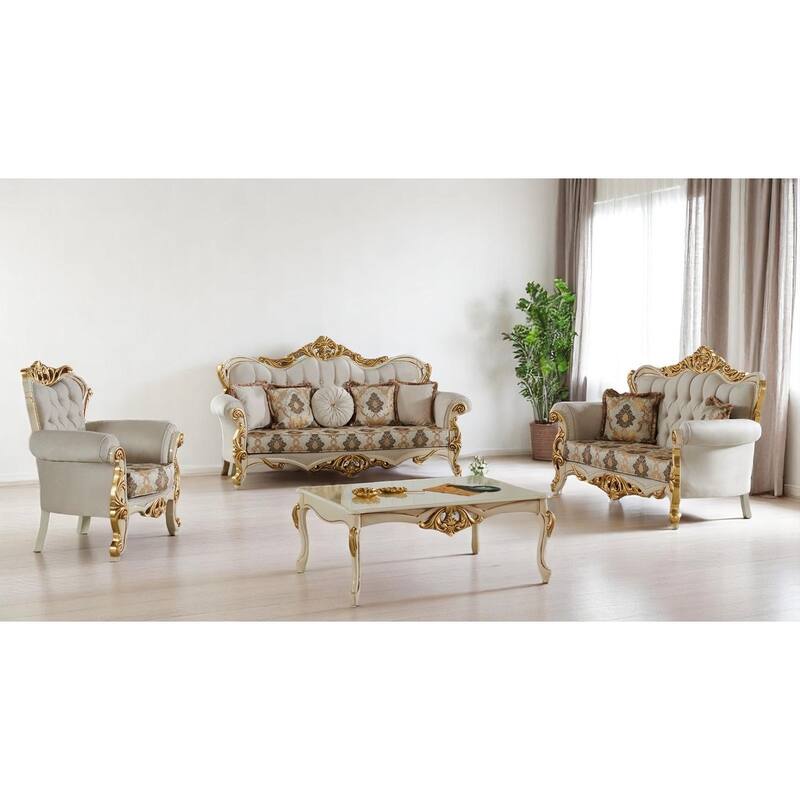 Cadenza 3 Pieces Living Room Sets 1 Sofa 1 Love seat 1 Chair - Cream