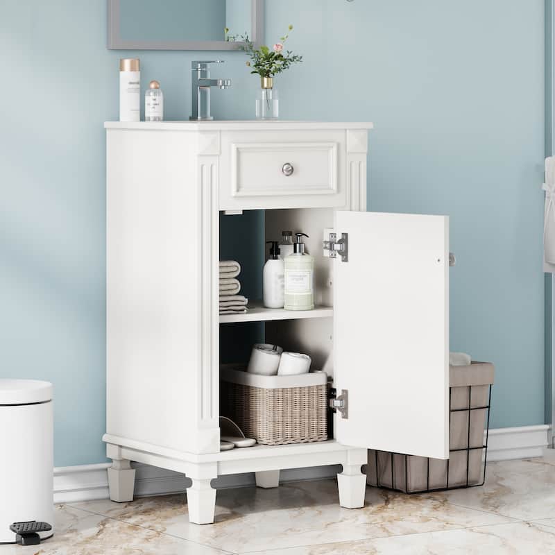 18-inch Bathroom Vanity with Ceramic Sink, Freestanding Single Vanity Set with Soft Closing Door, Adjustable Shelf