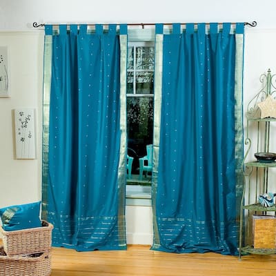 Turquoise Tab Top Sheer Sari Curtain / Drape / Panel - Piece