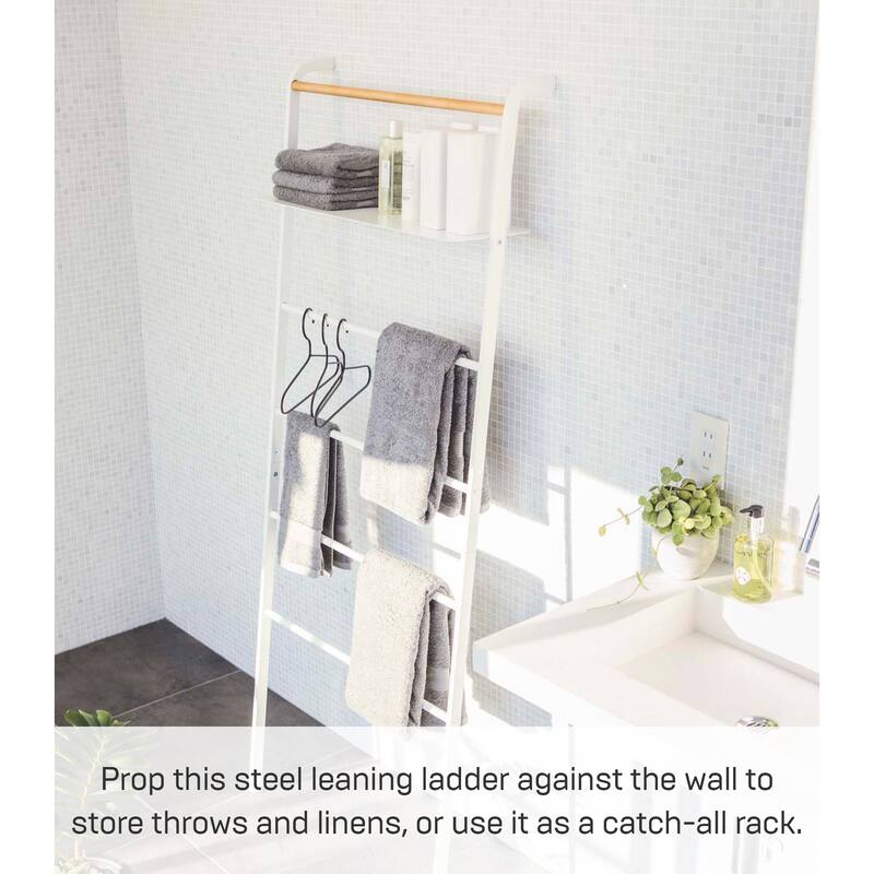 Yamazaki Home Leaning Storage Ladder - Two Styles, Steel, Shelf, Holds 33 lbs - L 9.84 x W 25.98 x H 62.99 inches