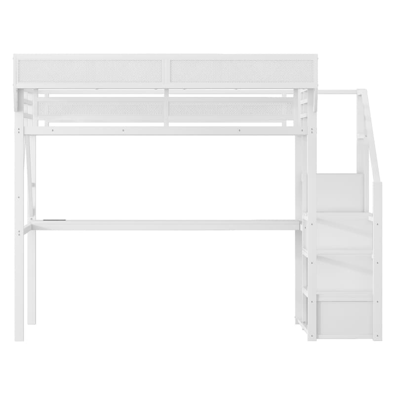 Metal Loft Bed with Desk and Charging Station