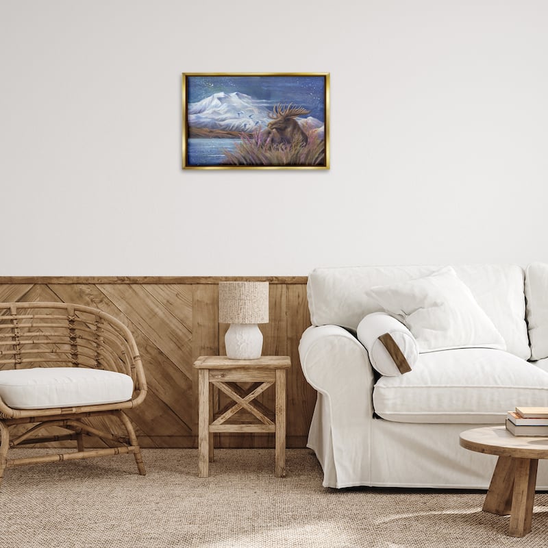 Stupell Moose & Snowy White Mountain Framed Floater Canvas Wall Art Design By Jody Bergsma