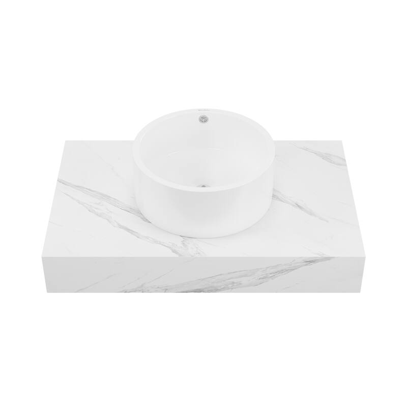 Monaco 36" Floating Bathroom Shelf With Vessel Sink In White Marble - 23.75" x 21.81" x 9.49"