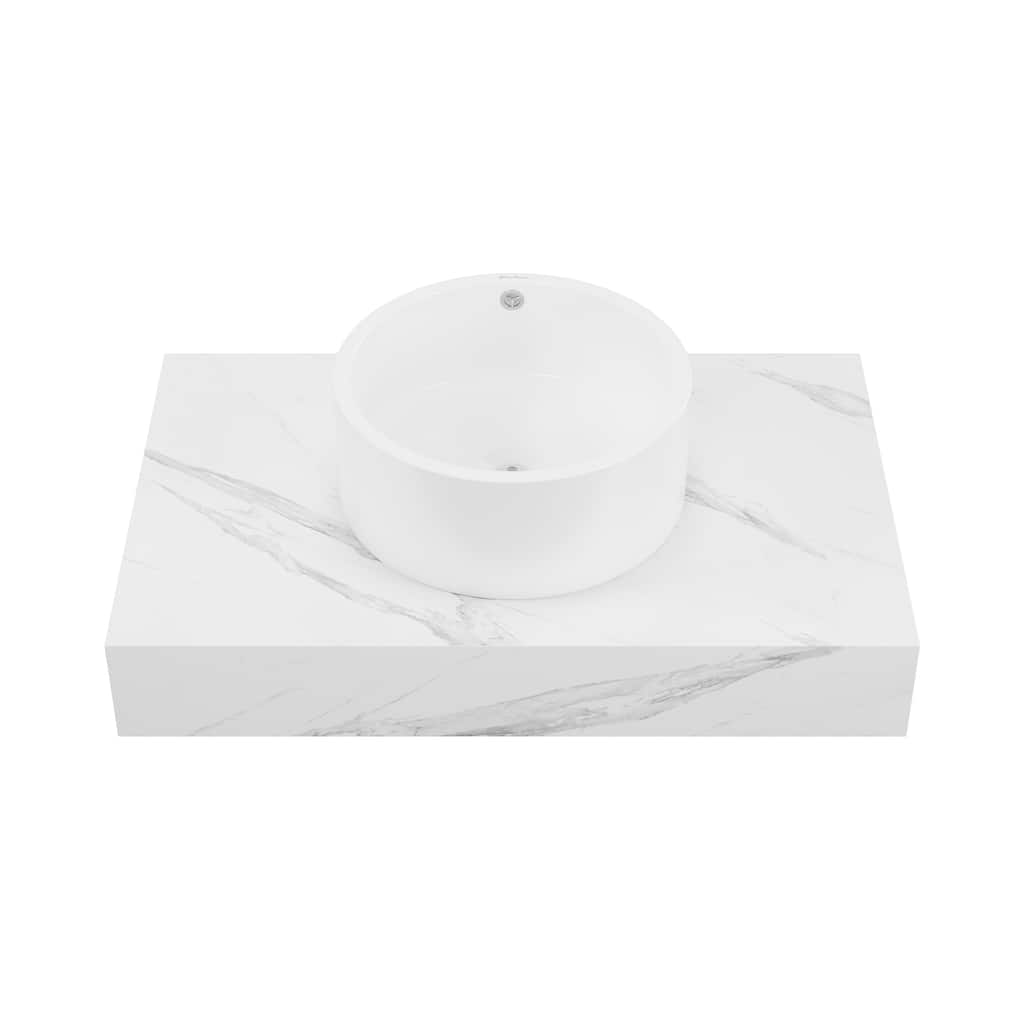 Monaco 36" Floating Bathroom Shelf With Vessel Sink In White Marble - 23.75" x 21.81" x 9.49"