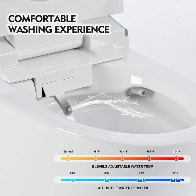 Smart Bidet Toilet with Warm Water Wash & Dryer, Heated Seat, Self-Cleaning, Remote Control, Power Outage Flushing, Elongated