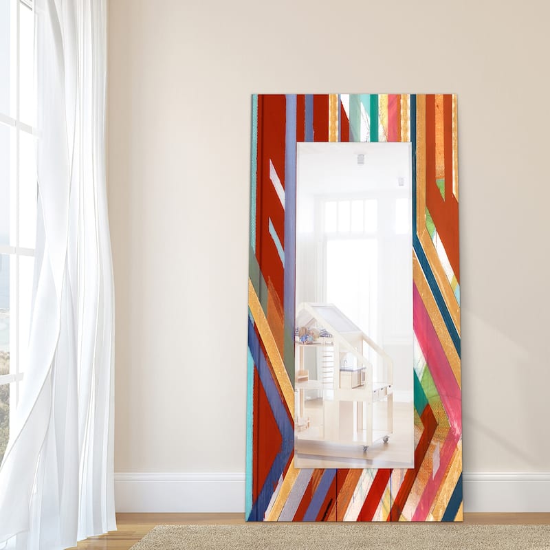 "Lineal Color"Abstract Rectangular Beveled Wall Mirror on Free Floating Printed Tempered Glass - Clear - 72 x 36