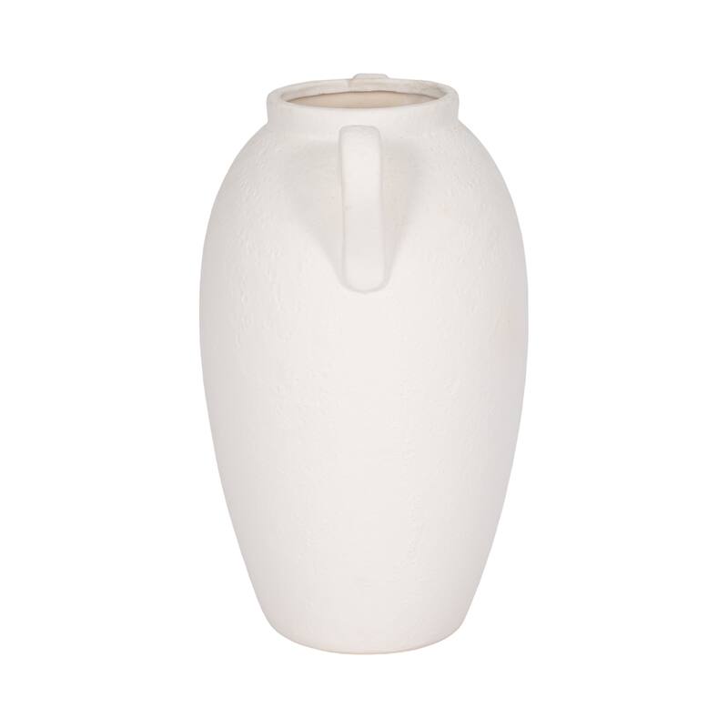 Neutral Ceramic Textured Amphora Jug with Handles Vase - White