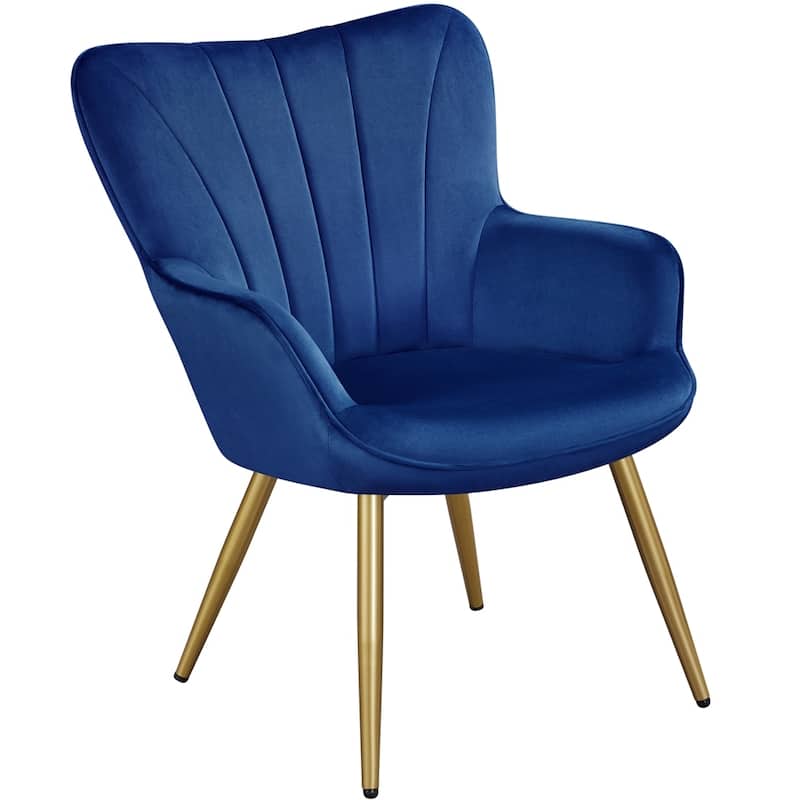 Yaheetech Modern Pleated Curved Back Velvet Accent Chair Modern Armchair for Living Room - Blue