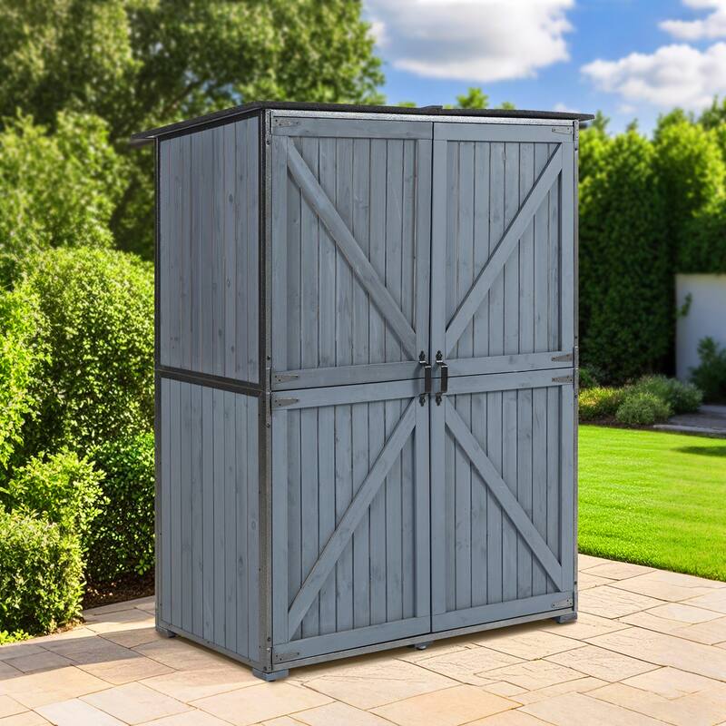 Tall Outdoor Storage Shed - 55.1"L x 29.1"W x 68.9"H, Metal Frame Garden Cabinet, Blue Gray