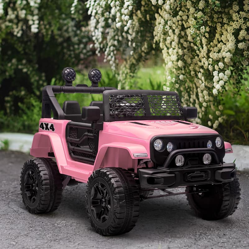Pink Parent Remote Electric Truck Toy with Adjustable Speed, Off-Road Vehicle for Kids with LED, Electric Car with Seat Belts - Pink