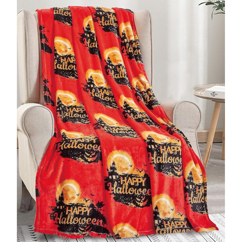 Spooky Nights Collection by Décor&More Microplush Happy Halloween Holiday Haunted House Throw Blanket (60" x 50") - Throw