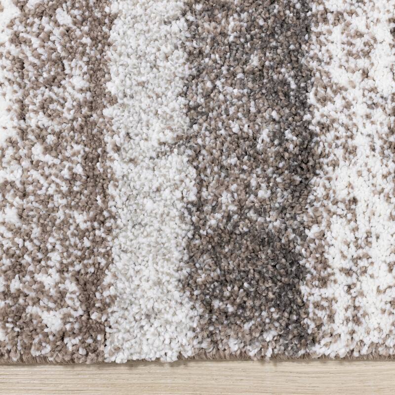 Soft Collection - Cream Brown Grey Distressed Stripes Area Rug