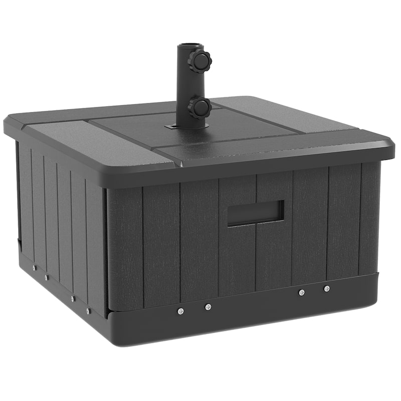 3-in-1 Outdoor Umbrella Base with Wheels, Coffee Table, and Flower Planter, 175 lbs. Capacity, Black - Black