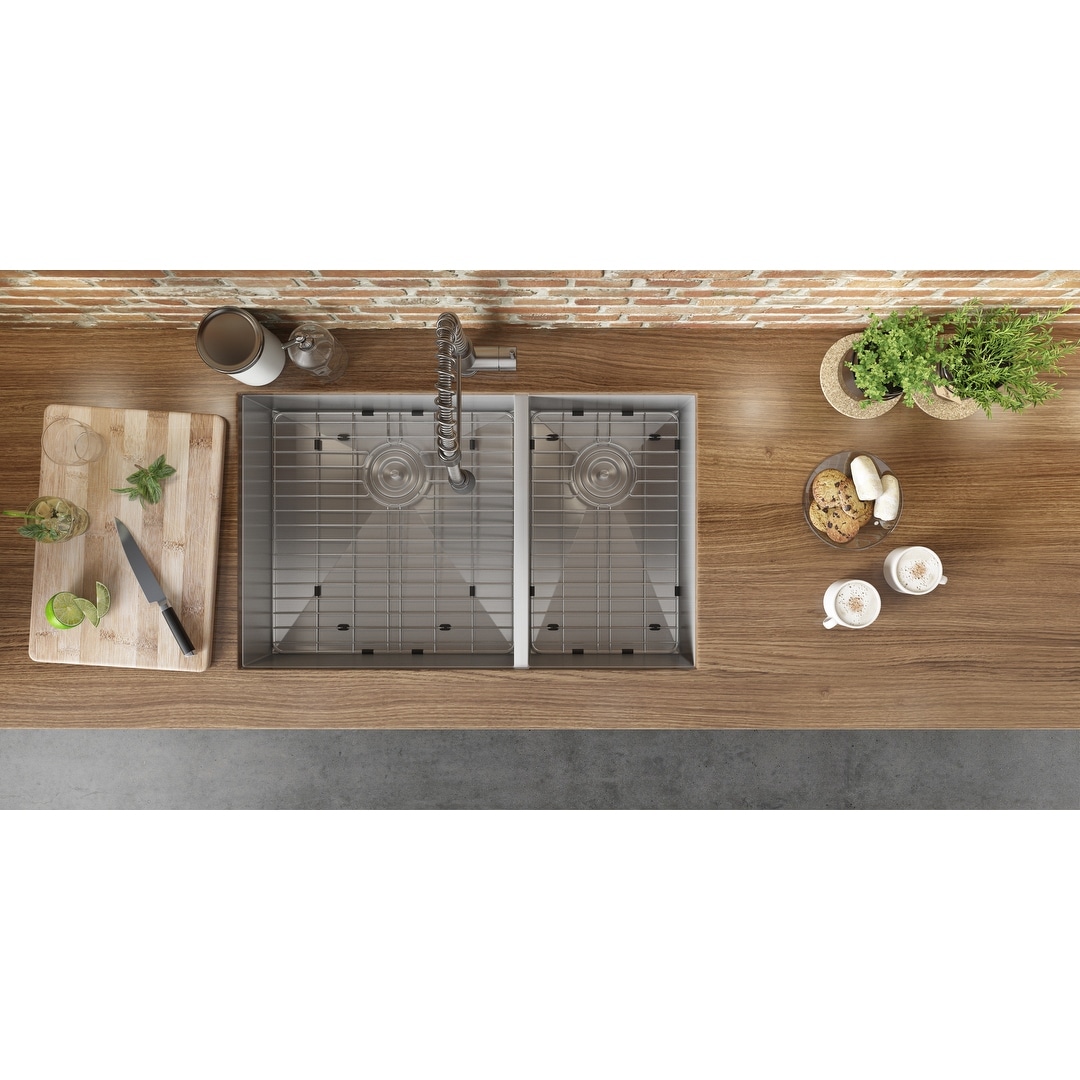 Ruvati 29 Inch Undermount 60 40 Double Bowl Zero Radius 16 Gauge Stainless Steel Kitchen Sink Rvh7200 Overstock 6990919