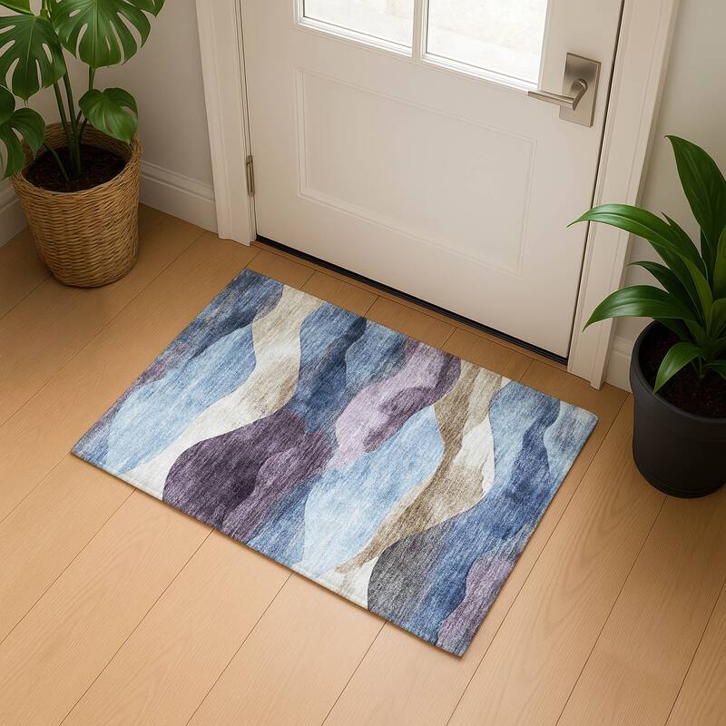 Premium Washable Super Soft Modern Waves Mayfield Rug - Denim - 1'8" x 2'6"