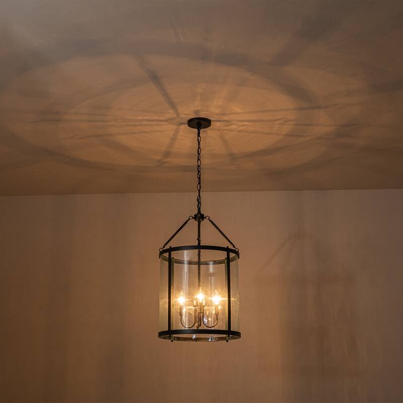 4 - Light Farmhouse Lantern Glass Drum Chandelier for Entryway