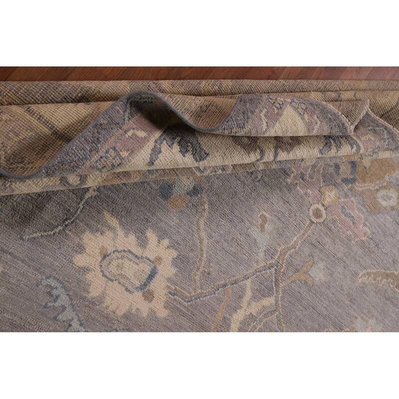 Gray Blue Oushak Vegetable Dye Area Rug Hand-Knotted Wool Carpet - 9'1" x 12'0"