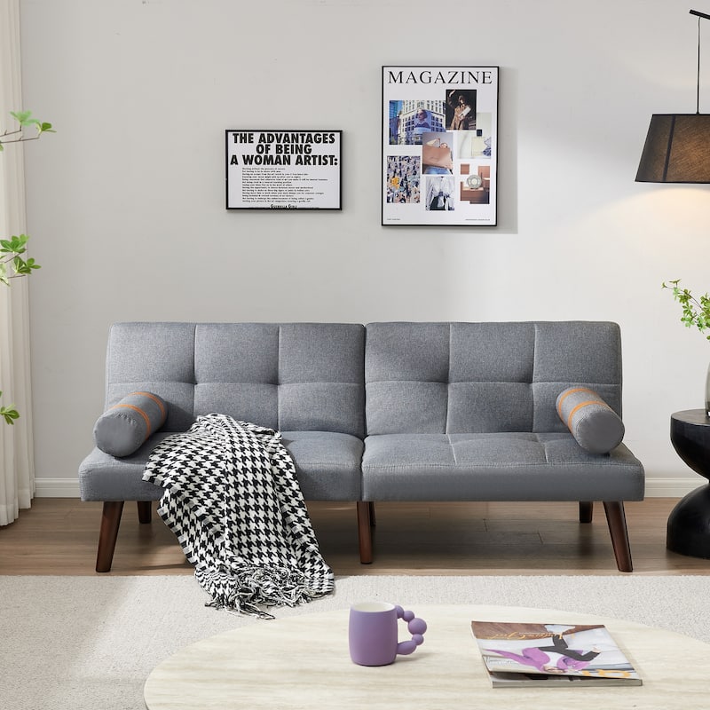 Convertible Sofa Bed Futon with Solid Wood Legs Linen Fabric