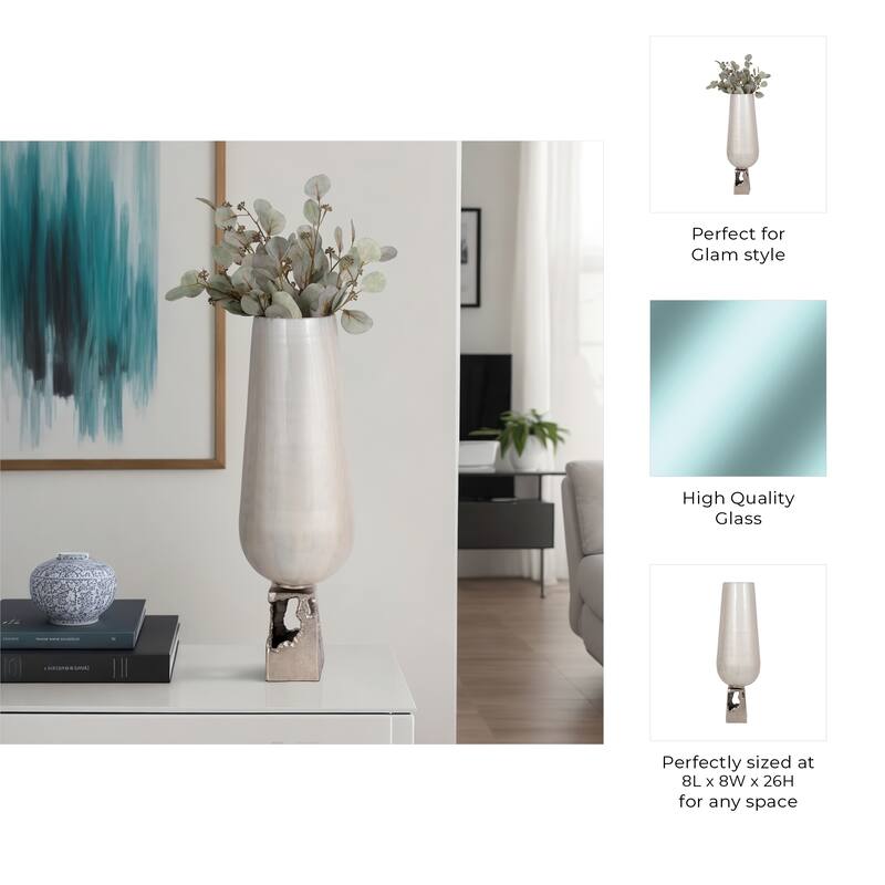 Sagebrook Home Glass and Metal Aluminum Vase with Sculptural Base