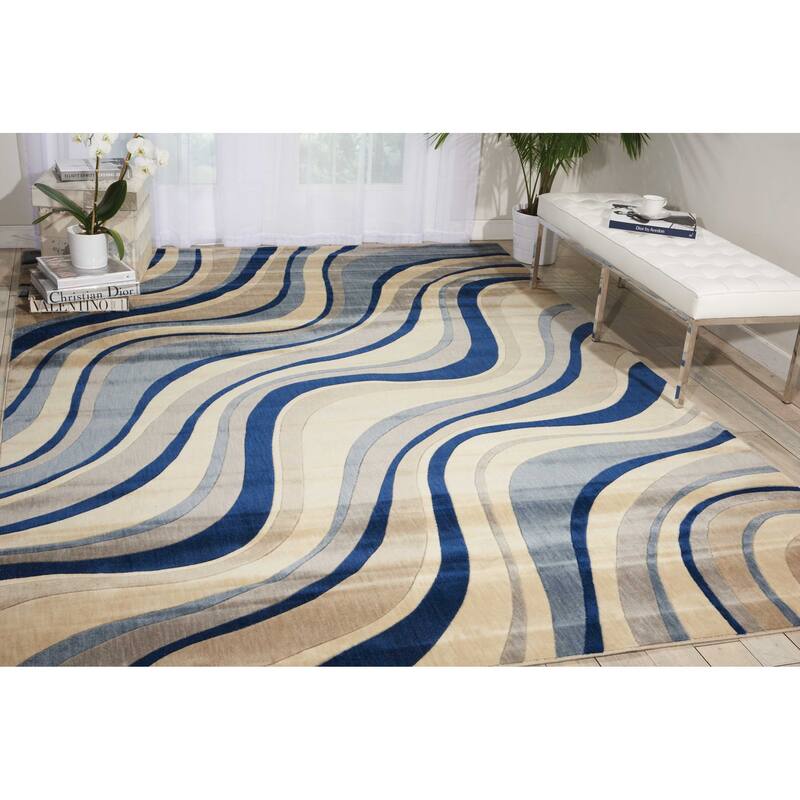 Nourison Somerset Modern Transitional Wave Area Rug - 3'6" x 5'6" - Ivory/Blue - Runner/Rectangle
