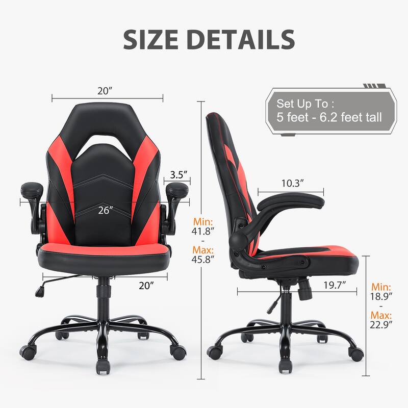Ergonomic Gaming Office Chair, Adjustable PU Leather Executive Desk Chair with Flip-Up Armrests & Lumbar Support