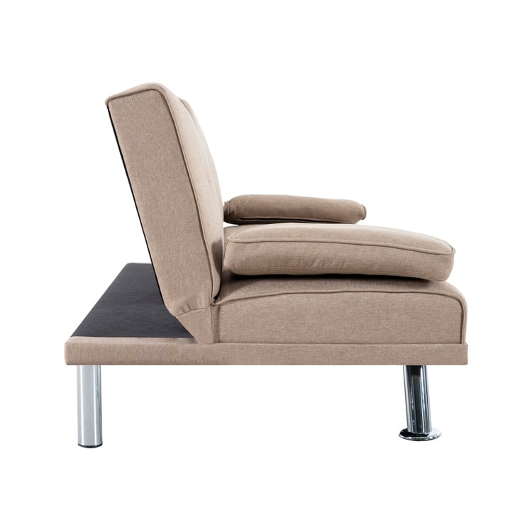 Convertible Futon Sofa Bed with Armrests & Cupholders - Faux Leather Reclining Couch for Small Spaces