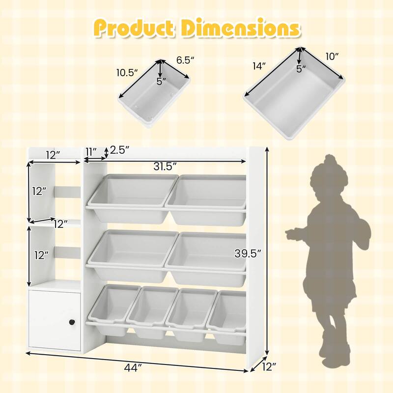 Costway Kids Toy Storage and Bookshelf, Wooden Bookcase with 4 Small - See Details