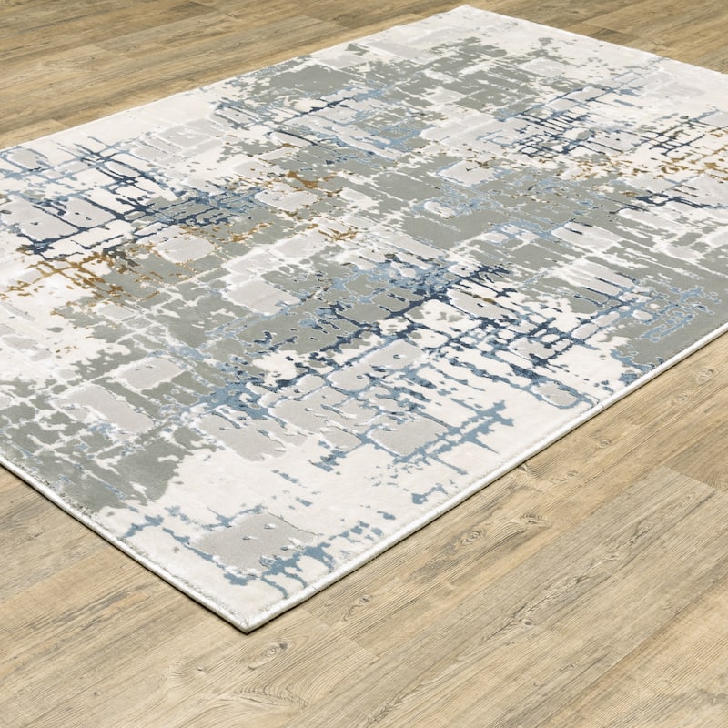 Style Haven Emery Industrial Abstract Grey/ Blue Mixed-Pile Area Rug