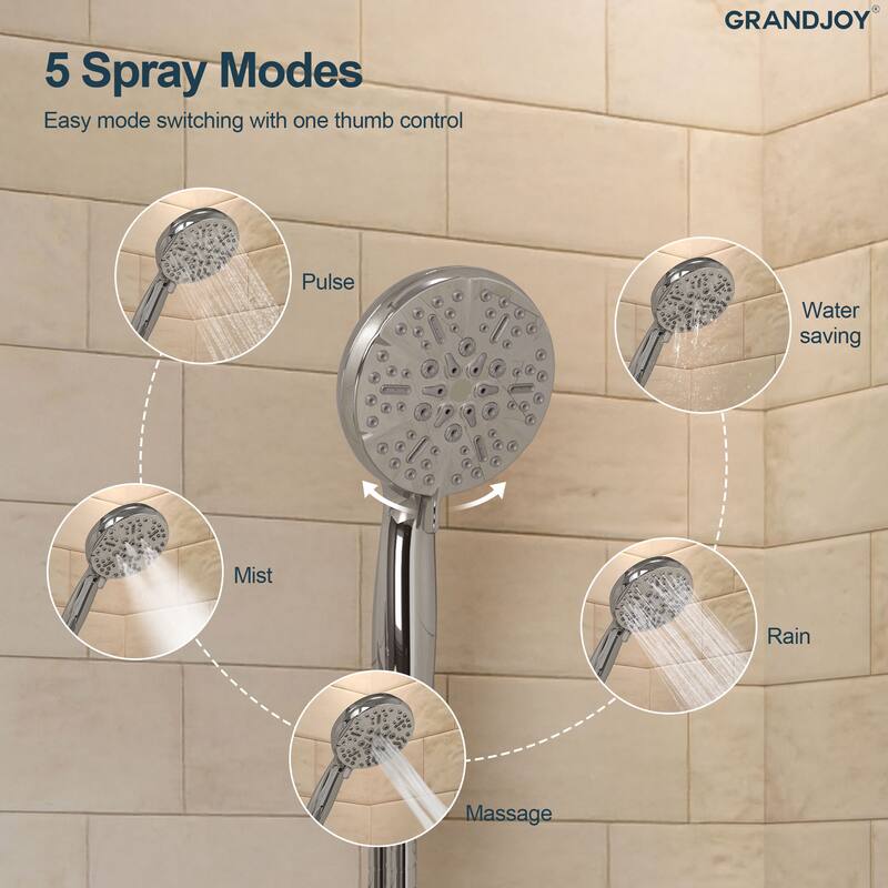 GRANDJOY Wall Mounted 5-Spray Shower System including Handheld Sprayer