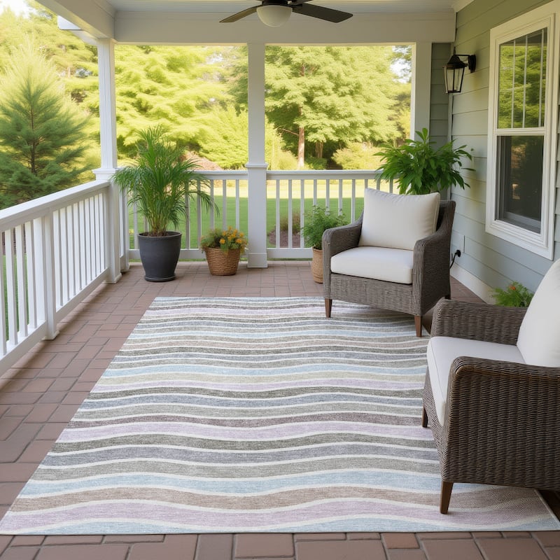 Machine Washable Indoor/ Outdoor Contemporary Stripe Chantille Rug