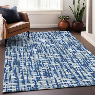 Machine Washable Indoor/ Outdoor Modern Crosshatch Chantille Rug