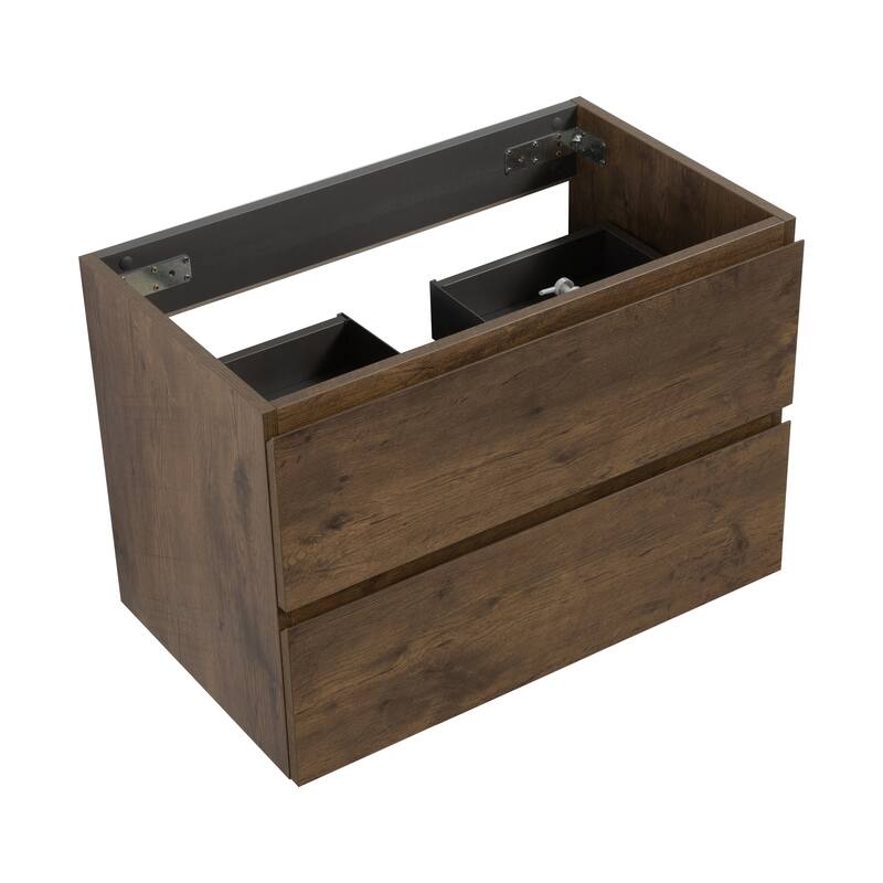 Modern 24" Alice Wall-Mounted Vanity with Silent Soft-Closing Drawers, Walnut Finish, and Ample Storage - No Basin Included