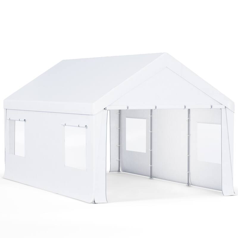 Heavy-Duty Fully Enclosed Carport - UV-Resistant, Waterproof Canopy with Roll-Up Windows & Reinforced Steel Frame