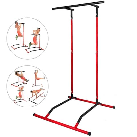 330lbs Pull Up Bar Free Standing Dip Station Power Tower Station Multi-Station Power Tower Workout Pull Up Station - Red