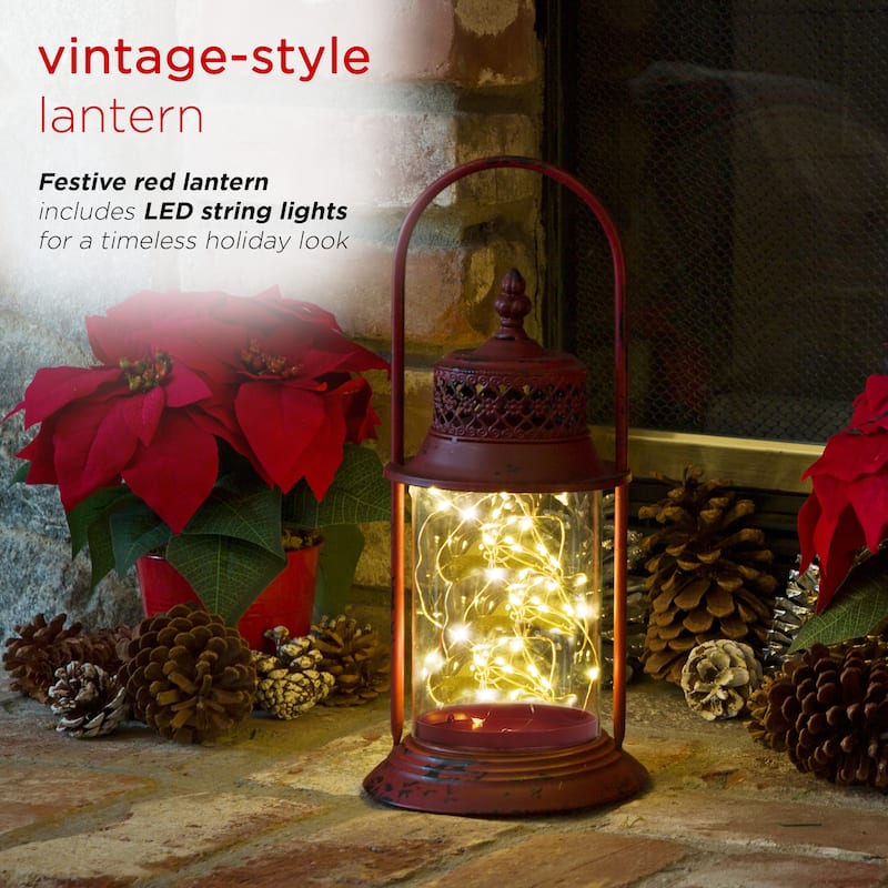 Alpine Corporation Antique Metal & Glass Lantern with Warm LED Lights