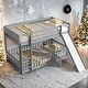 preview thumbnail 18 of 26, Twin Over Twin Wood Floor Bed Bunk Bed with Convertible Ladder and Slide for Home Grey