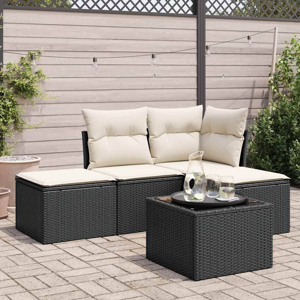 vidaXL Garden Sofa Set Black and Cream - 21.7 x 21.7 x 14.6