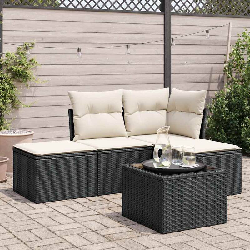 vidaXL Garden Sofa Set Black and Cream - 21.7 x 21.7 x 14.6