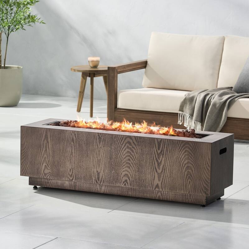 Iron Square Propane Gas Burning Outdoor Fire Pit in Wood - Brown