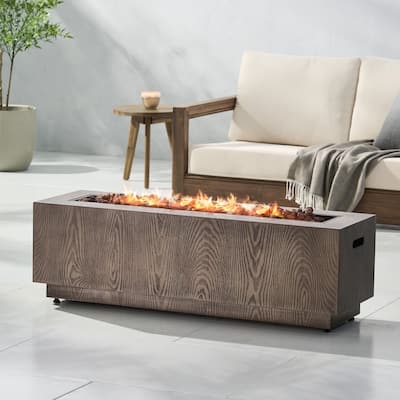 Iron Square Propane Gas Burning Outdoor Fire Pit in Wood