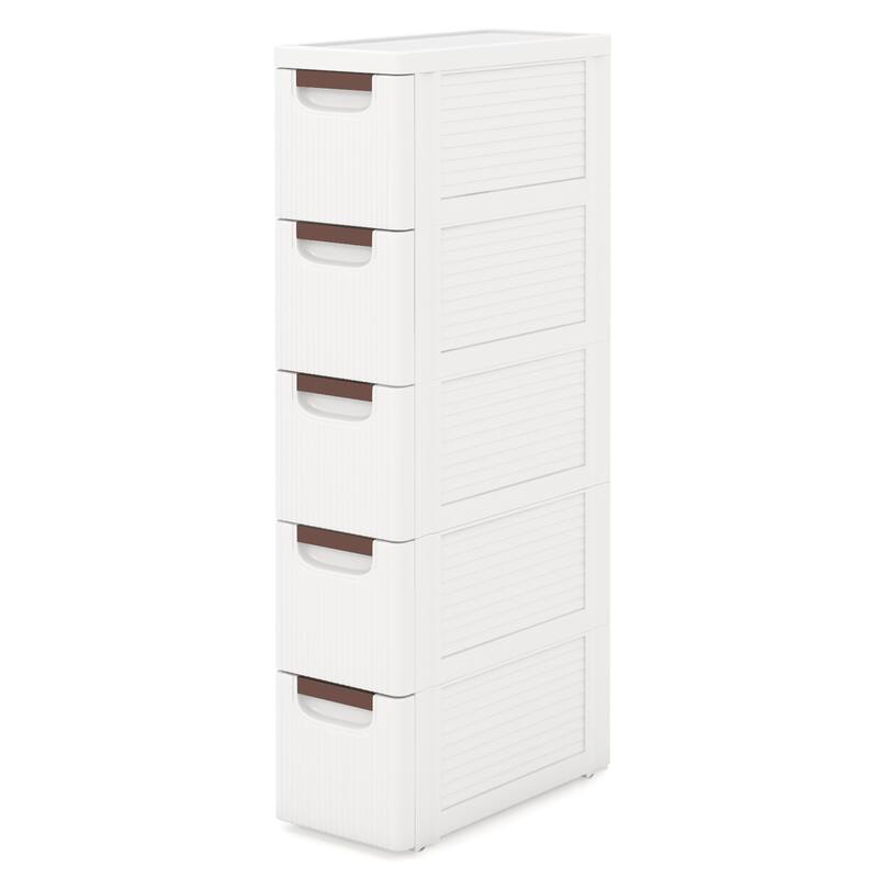 Gymax 5-Drawer Narrow Rolling Storage Cabinet w/ Pull Handles Built-in