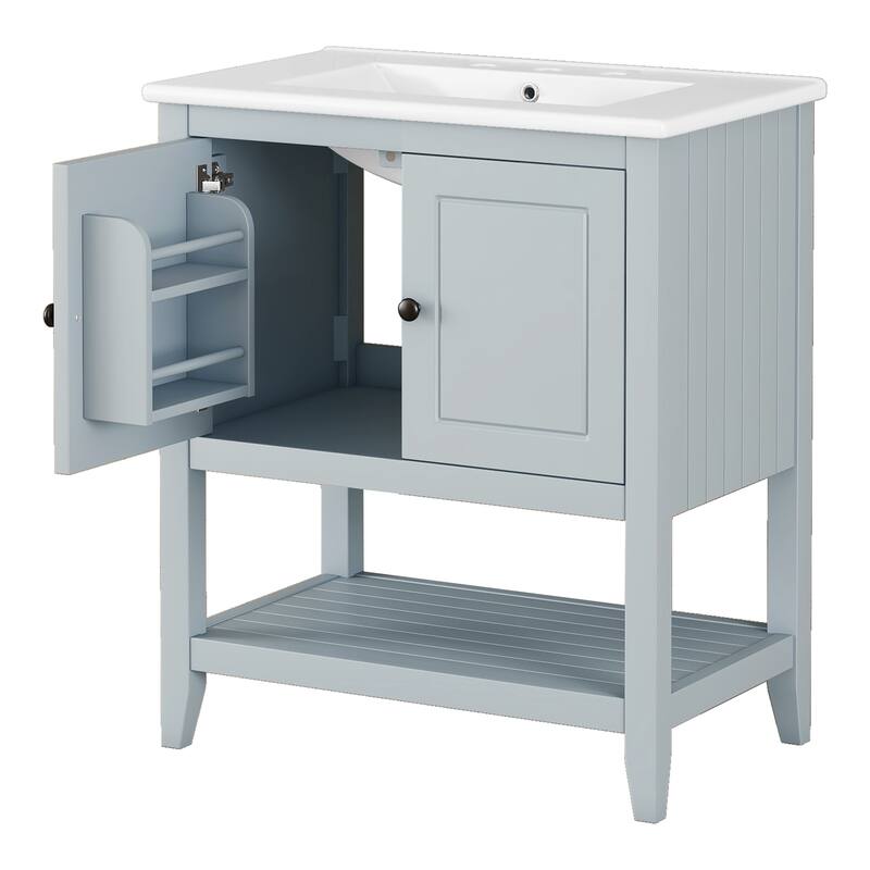 Bathroom Vanity with Sink, Bathroom Storage Cabinet with 2 Soft Closing Doors and Door Shelf, Bathroom Cabinet with Open Shelf