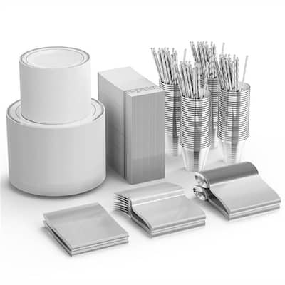800 Pieces Silver Disposable Dinnerware Set