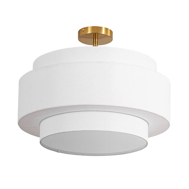 5-Light Modern Minimalist Neutral Fabric & Metal Drum Flush Mount Ceiling Light for Living Room - 5 Light