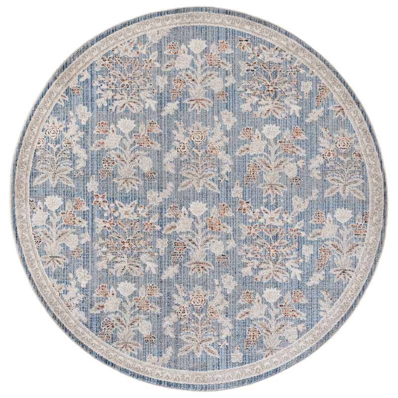 SAFAVIEH Grove Sadete Floral Rug - 6'7" Round - Blue/Ivory