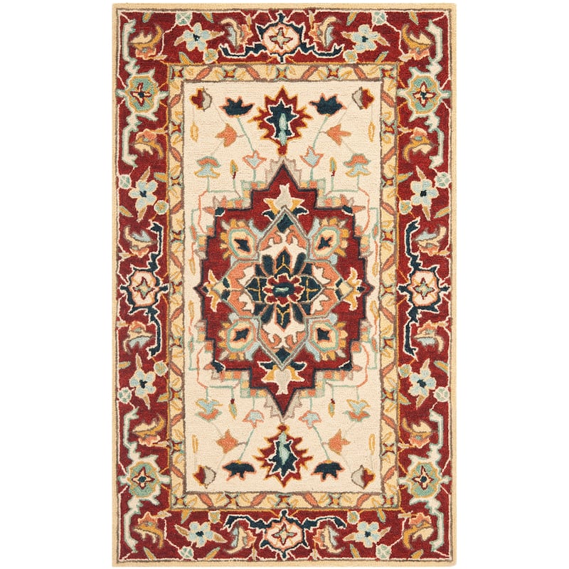 SAFAVIEH Hand-hooked Solbritt Red/ Ivory Wool Rug - 2'6" x 4' - Red/Ivory